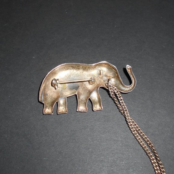 Vintage Sterling Double Chatelaine Trunk-Up Elephant Brooch - Picture 3 of 4